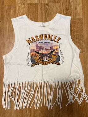 Nashville Music Festival Fringe Tank Top - White